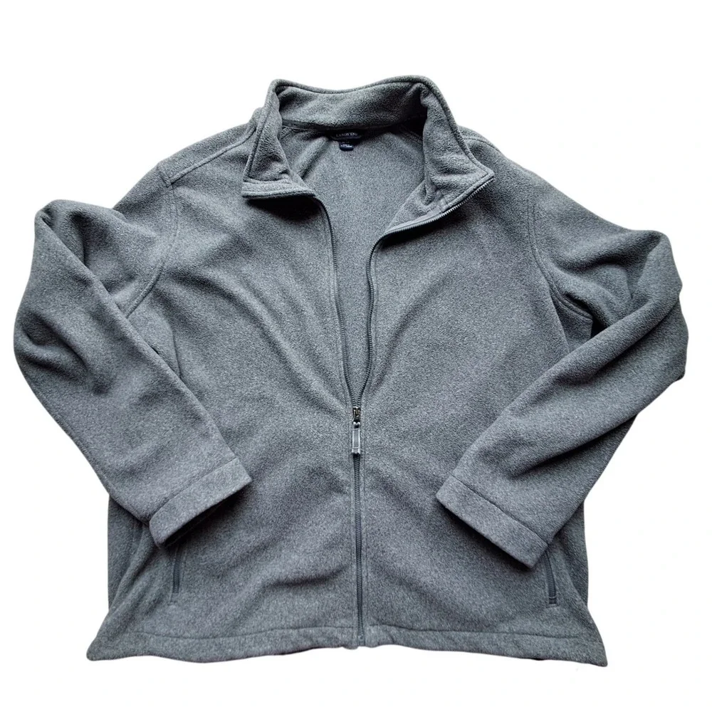 Lands' End‎ Mens XL ThermaCheck Fleece Jacket Gray Full Zip Mock Neck 46-48
